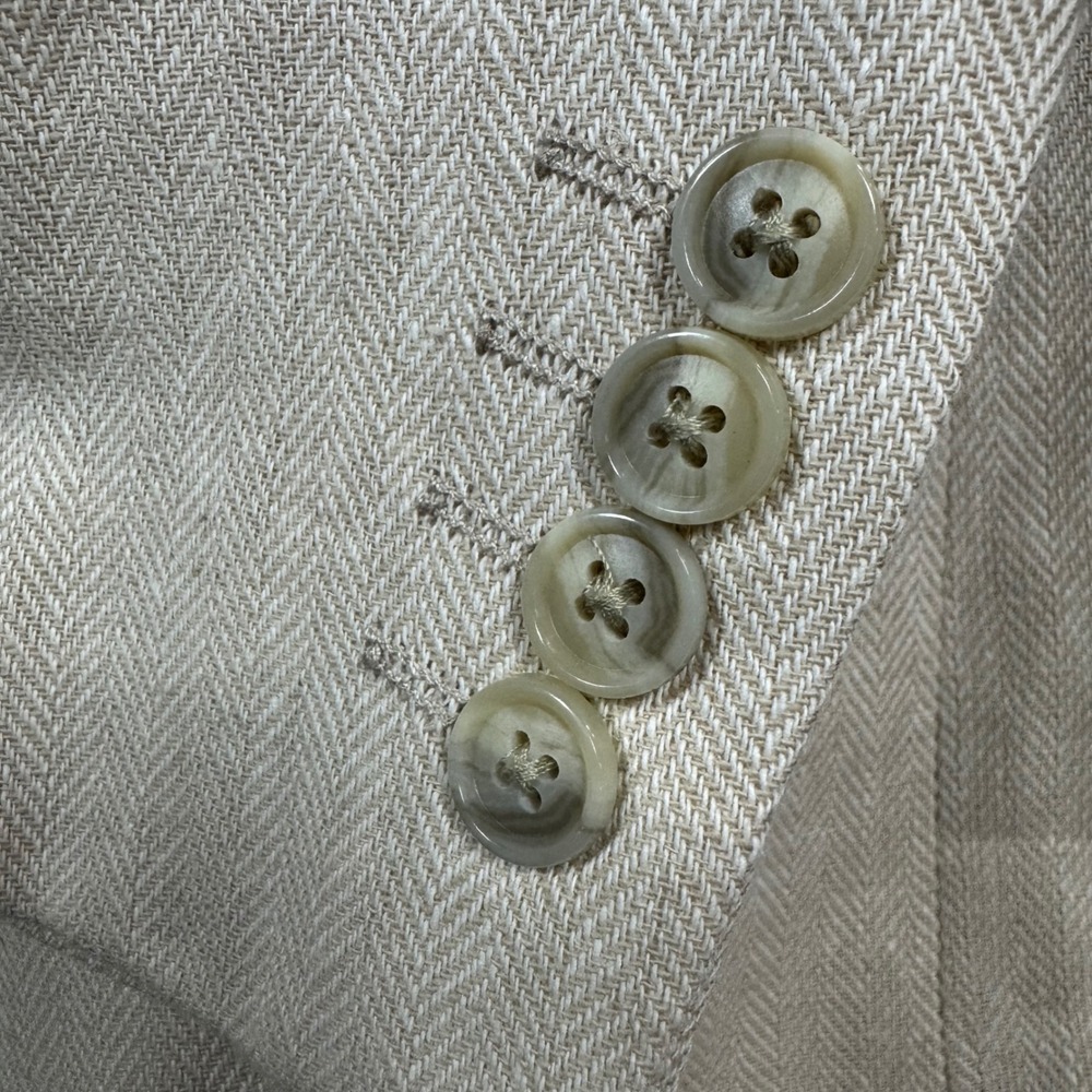 Stafford Blazer Jacket Mens 44S Linen Classic Fit Beige Herringbone Sport Coat - Picture 4 of 14